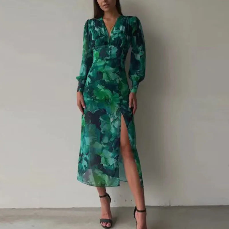 Anđelina - Elegante Maxi jurk met split en bloemenprint voor dames