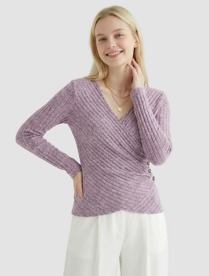 Rib Wikkel Top Met V Hals En Ruches Voor Vrouwen