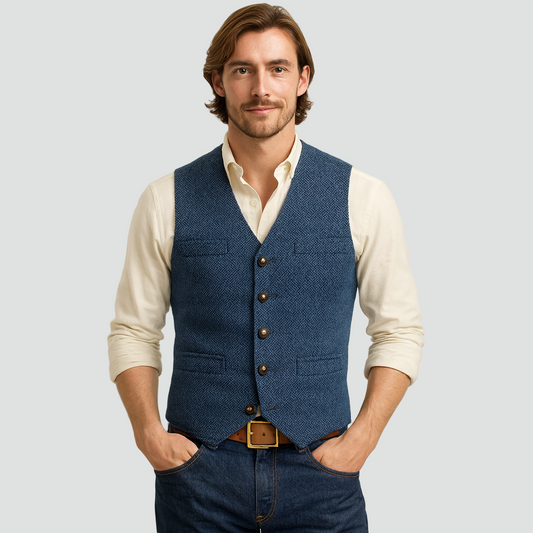 Stijlvolle Heren Gilet met Klassieke Pasvorm en Vintage Knopen