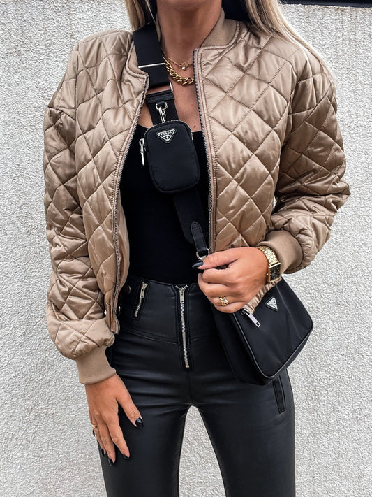 Renata - Trendy Dames Bomberjack met Glanzende Afwerking en Rits