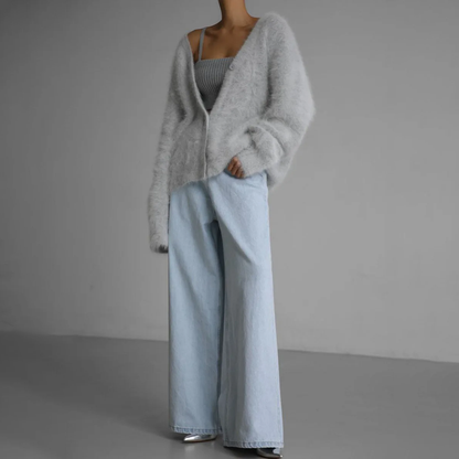 Luxe Oversized Dames Cardigan Met V Hals En Zachte Wollook