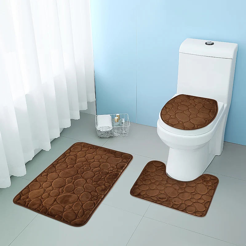 3-Delige Antislip Badkamer mattenset met Steenmotief