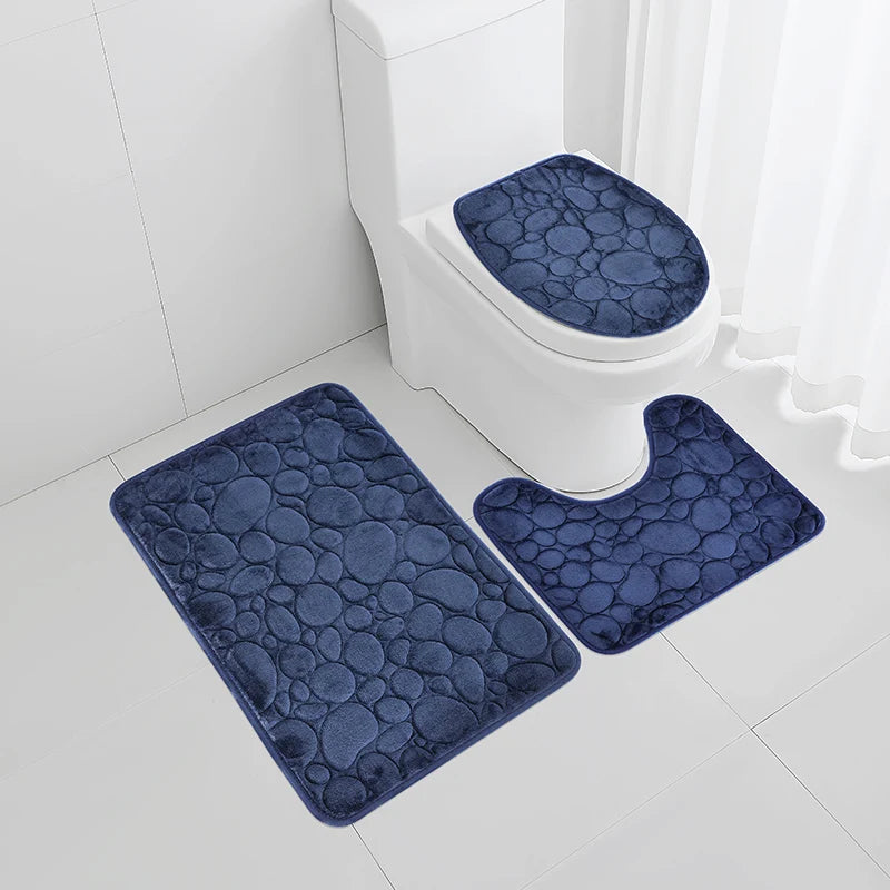 3-Delige Antislip Badkamer mattenset met Steenmotief