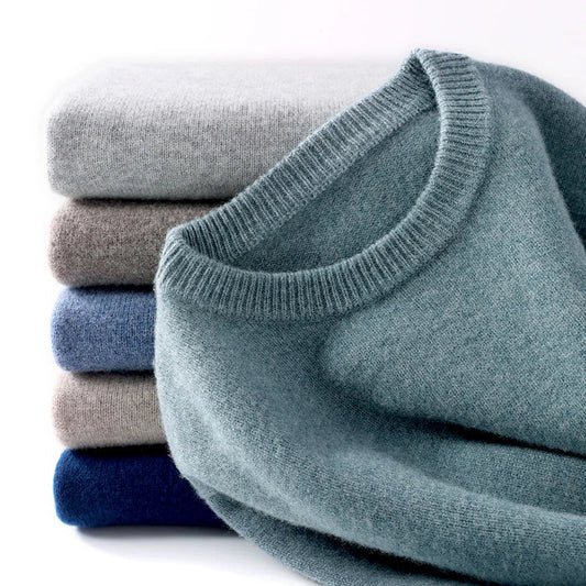 Merino Wol Gebreide Trui met Ronde Hals Warm en Zacht voor Heren