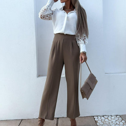 Alana - Satijnen Dames Blouse met Kanten Mouwen en Knoopsluiting
