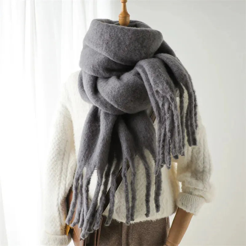 Chique winterse oversized sjaal met lange franjes voor dames