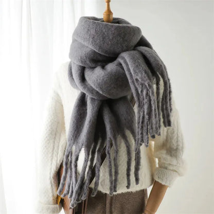 Chique winterse oversized sjaal met lange franjes voor dames