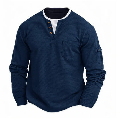 Heren Sweatshirt Met Henley Hals En Borstzak
