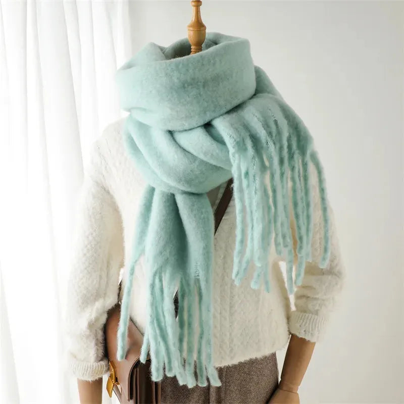 Chique winterse oversized sjaal met lange franjes voor dames
