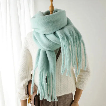 Chique winterse oversized sjaal met lange franjes voor dames
