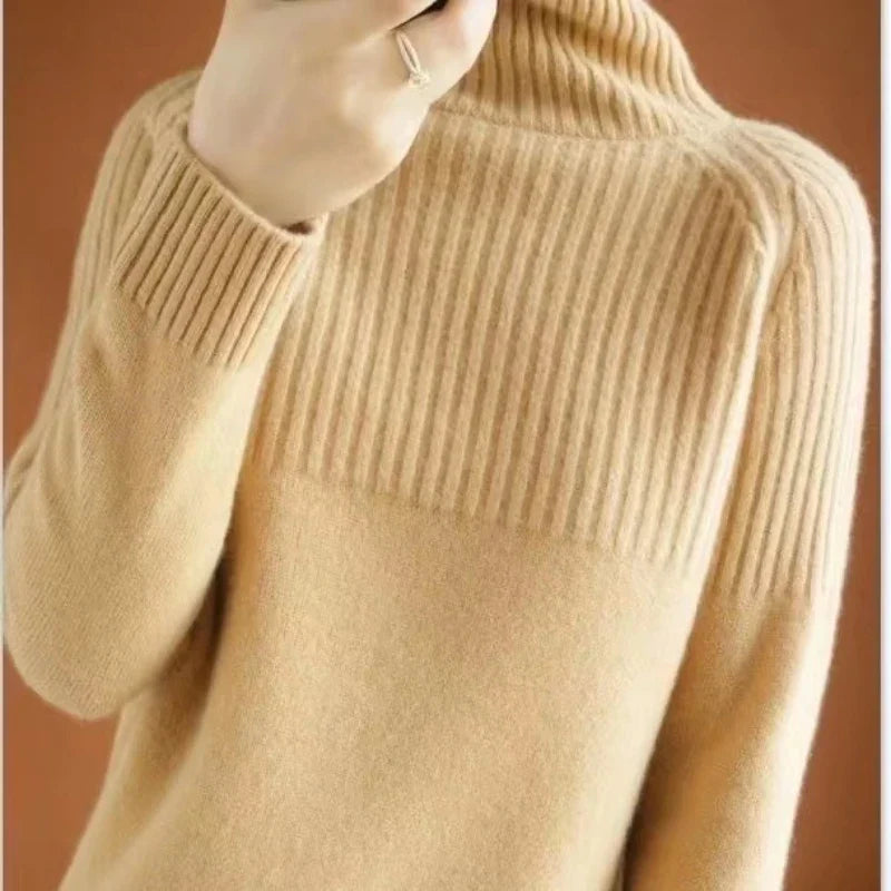 Elegante Warme Dames Coltrui Met Geribde Details