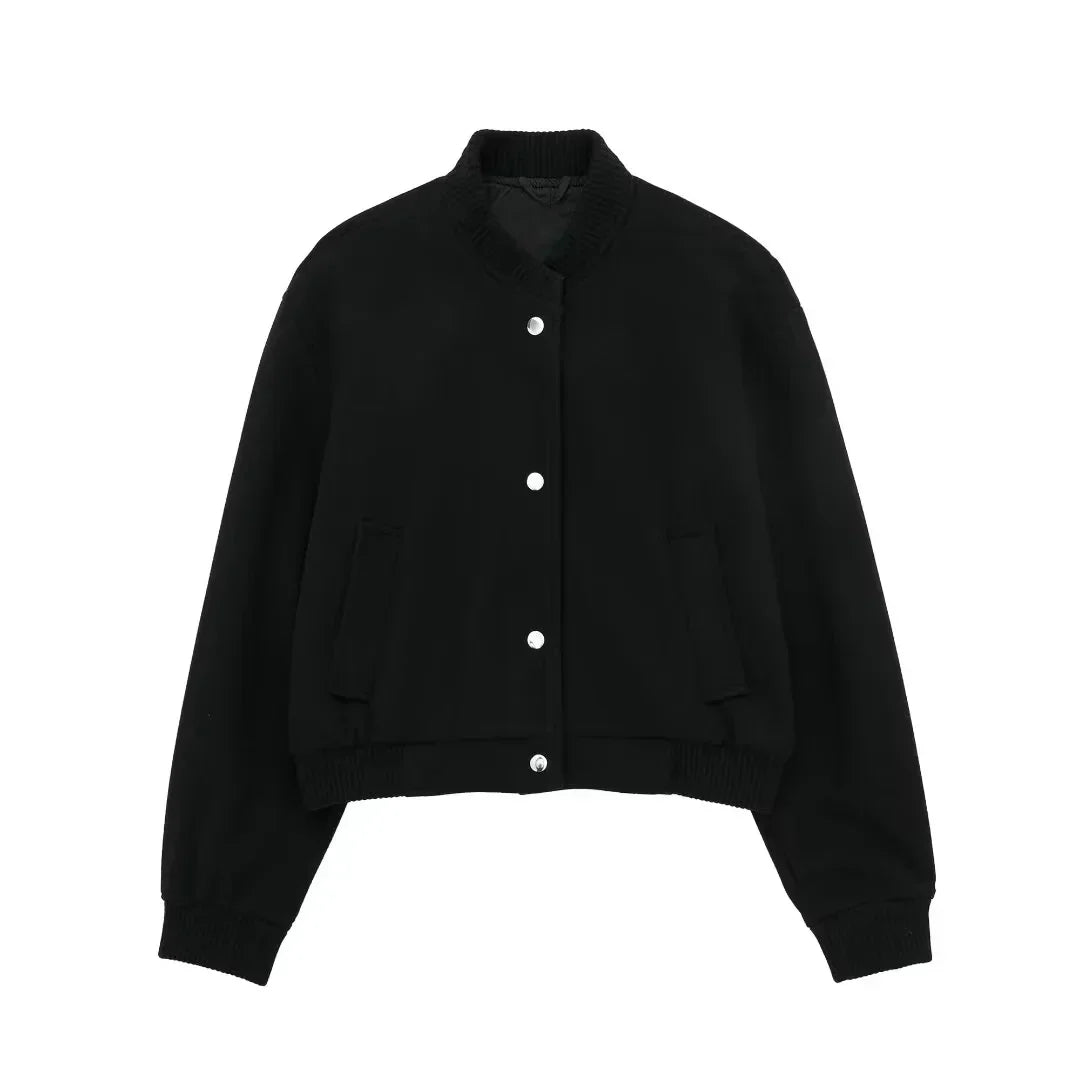 Lourdes - Cropped Bomberjack met Geribde Boorden voor Dames