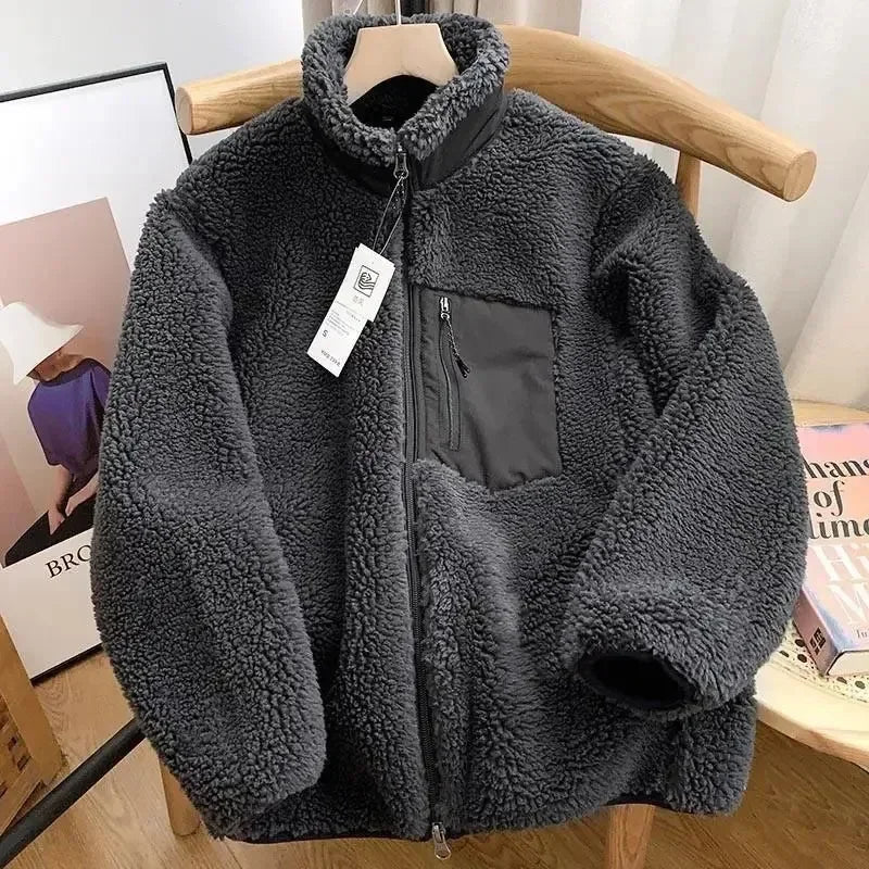 Vrouwen Teddy Jas Met Rits Staande Kraag En Borstzak Winter