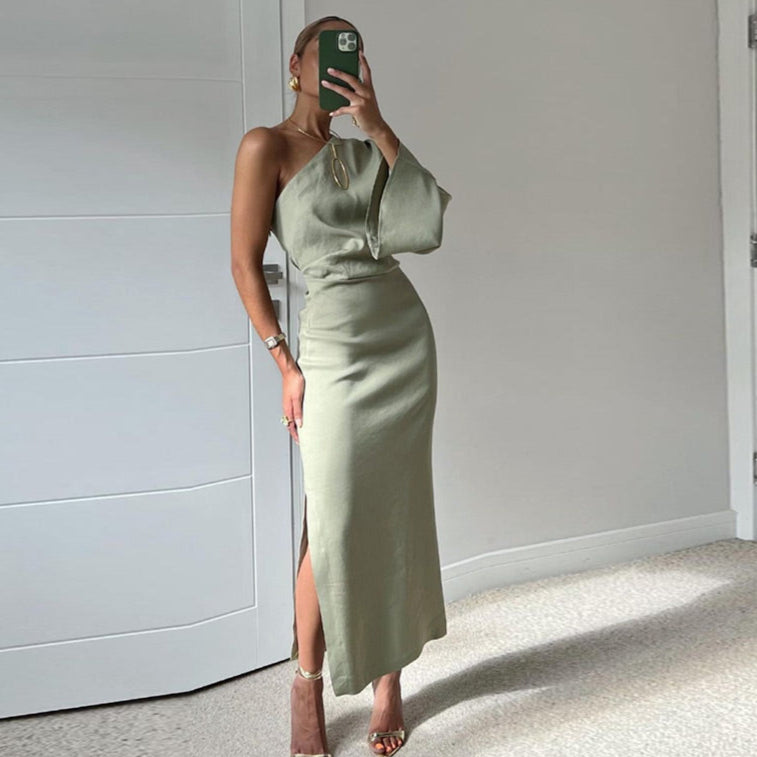 Ludwika - Elegante satijnen jurk met één schouder voor dames