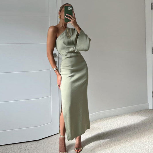 Ludwika - Elegante satijnen jurk met één schouder voor dames