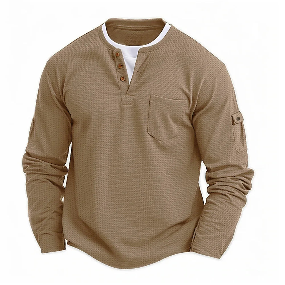 Heren Sweatshirt Met Henley Hals En Borstzak