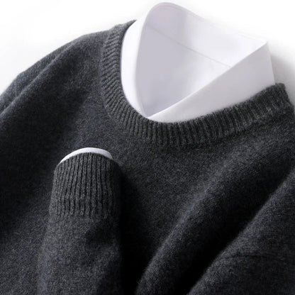 Merino Wol Gebreide Trui met Ronde Hals Warm en Zacht voor Heren