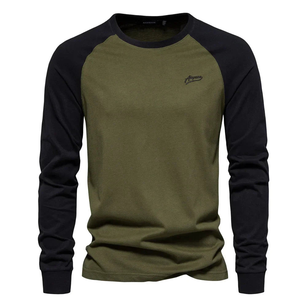 Sportieve Heren Raglan Longsleeve Shirt Met Ronde Hals