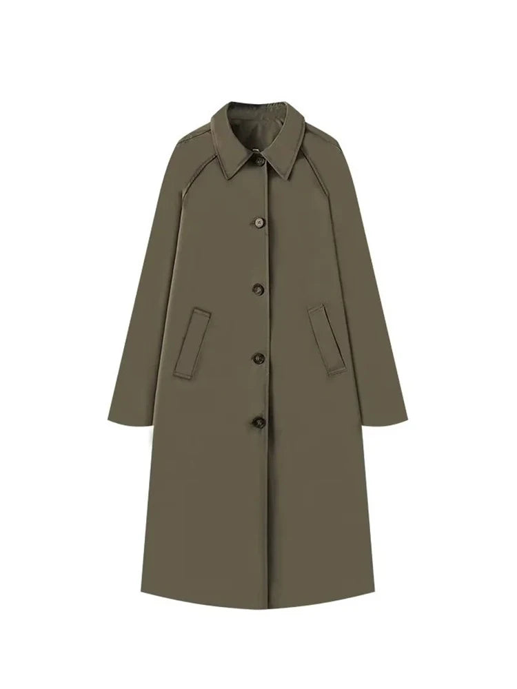 Lange Dames Trenchcoat met Geruitte Binnenvoering