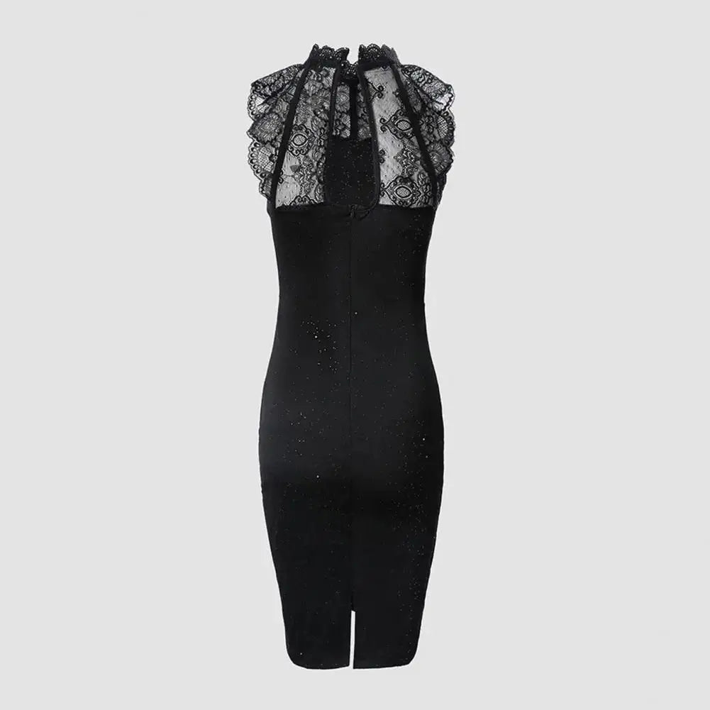 Chique Dames Mini Glitter Cocktailjurk Met Kant