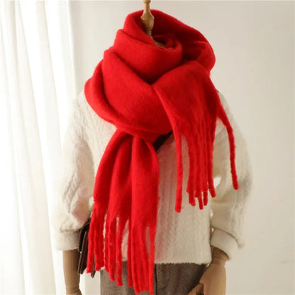 Chique winterse oversized sjaal met lange franjes voor dames