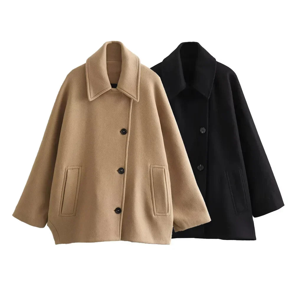 Dames Elegante Oversized Peacoat jas Met Knoopsluiting