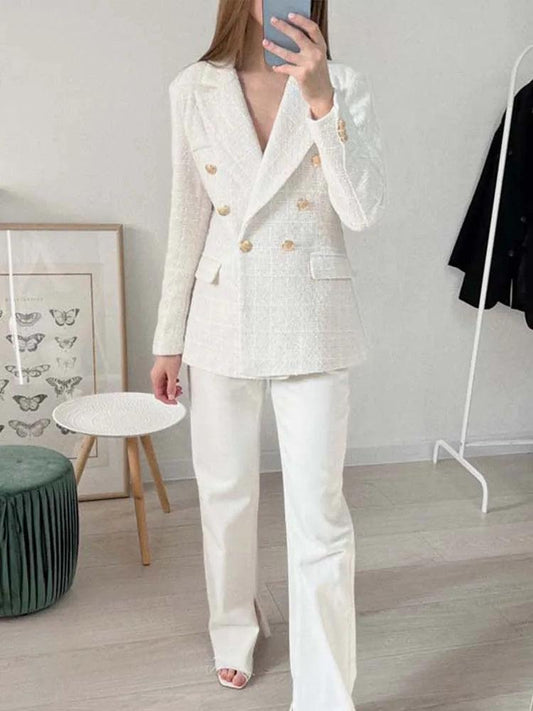 Odette - Tweed Blazer met Dubbele Knopenrij voor Dames
