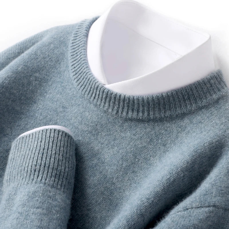 Merino Wol Gebreide Trui met Ronde Hals Warm en Zacht voor Heren
