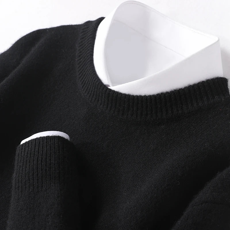 Merino Wol Gebreide Trui met Ronde Hals Warm en Zacht voor Heren