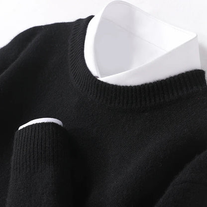 Merino Wol Gebreide Trui met Ronde Hals Warm en Zacht voor Heren