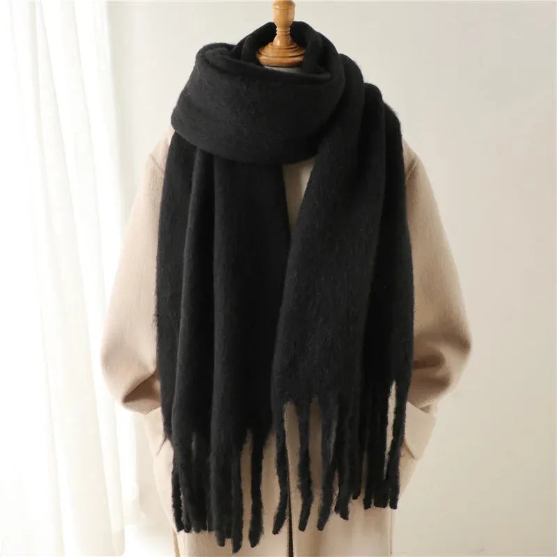 Chique winterse oversized sjaal met lange franjes voor dames