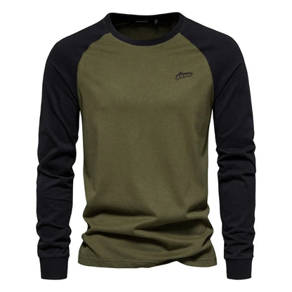 Sportieve Heren Raglan Longsleeve Shirt Met Ronde Hals