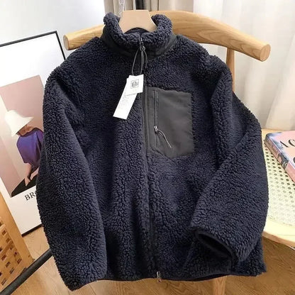 Vrouwen Teddy Jas Met Rits Staande Kraag En Borstzak Winter