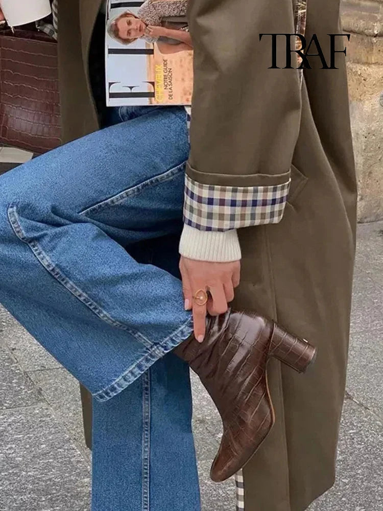 Lange Dames Trenchcoat met Geruitte Binnenvoering