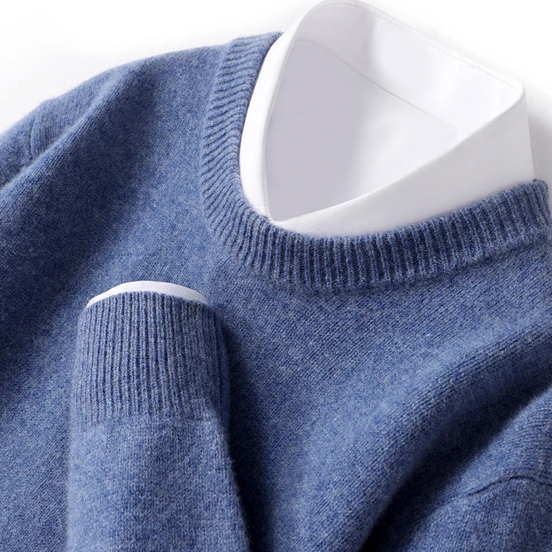 Merino Wol Gebreide Trui met Ronde Hals Warm en Zacht voor Heren