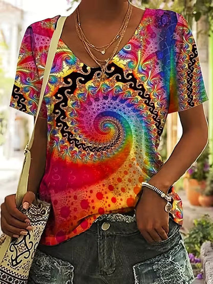 Constanza - Levendig Retro T-shirt met V-hals