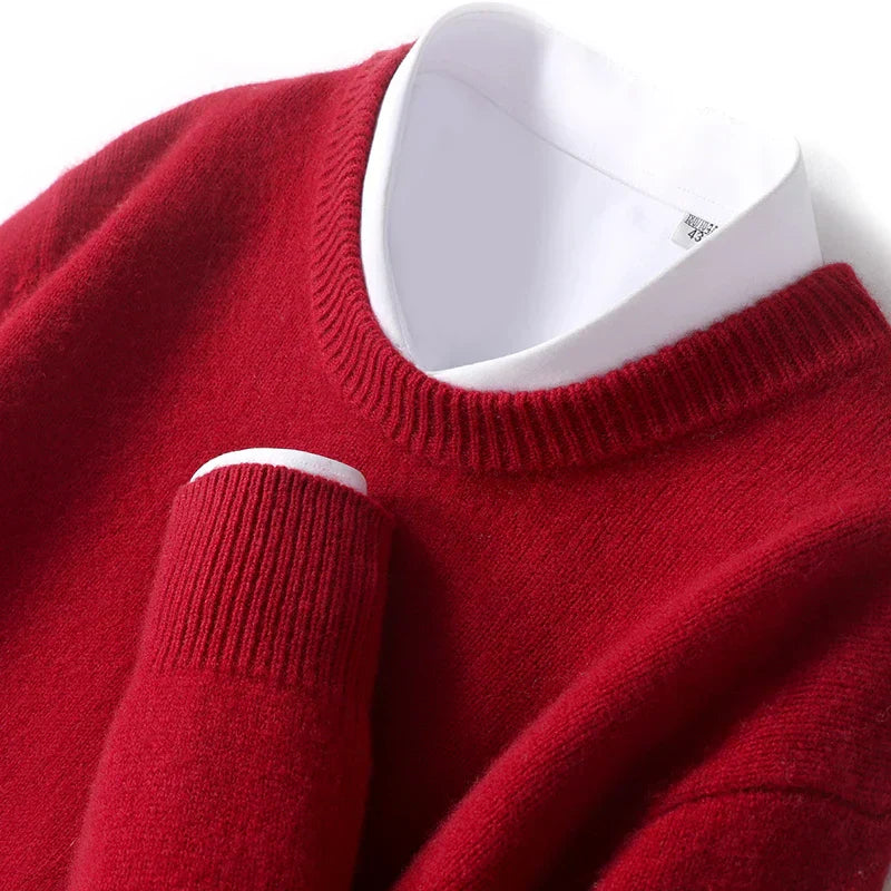 Merino Wol Gebreide Trui met Ronde Hals Warm en Zacht voor Heren