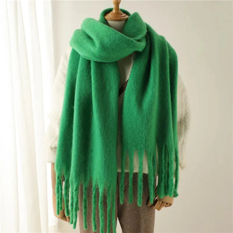 Chique winterse oversized sjaal met lange franjes voor dames