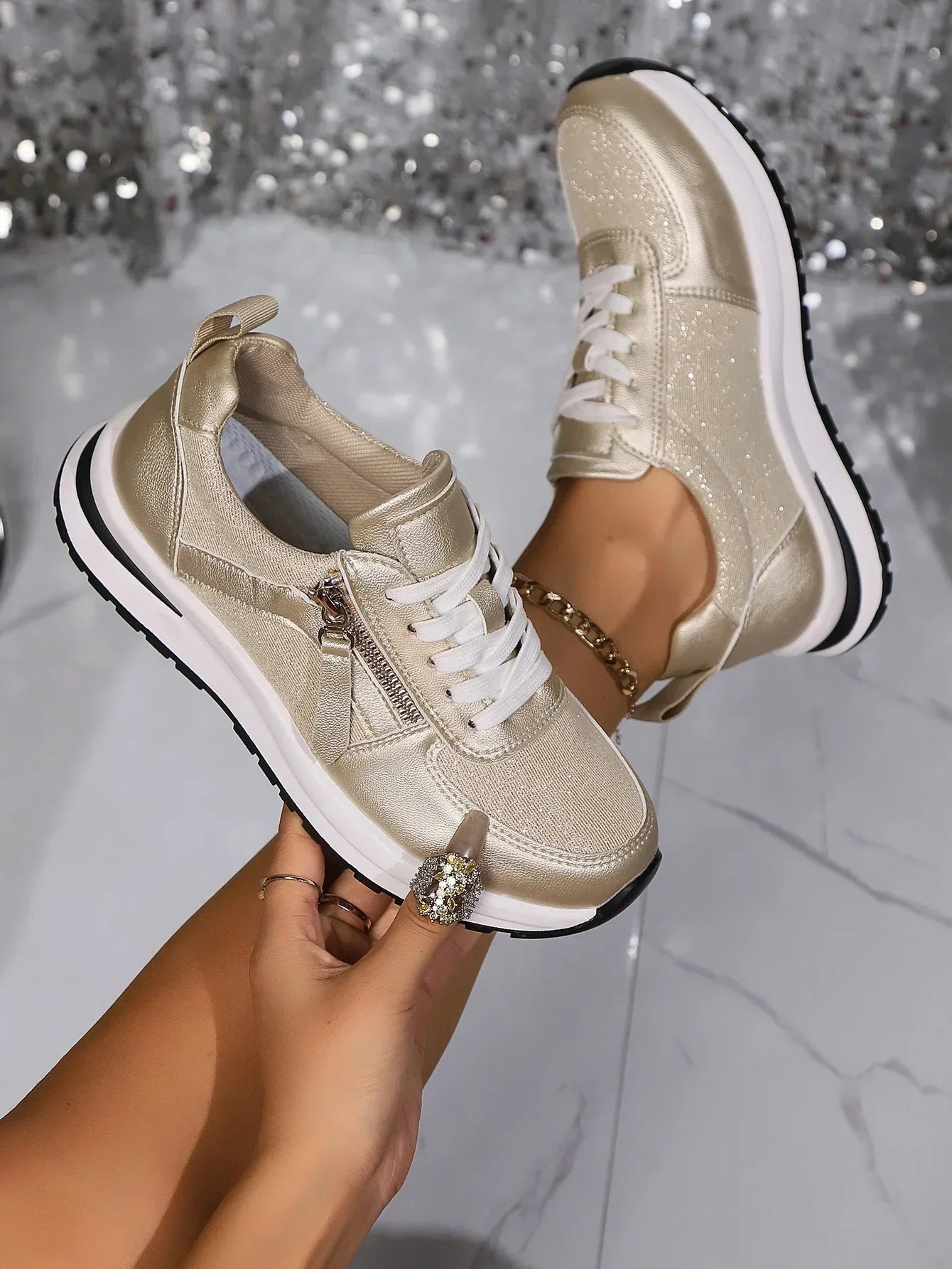 Vrouwen Orthopedische Sneakers Met Rits En Vetersluiting