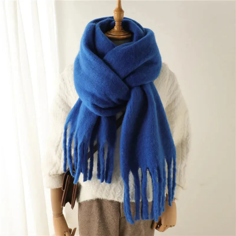 Chique winterse oversized sjaal met lange franjes voor dames