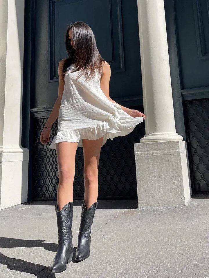 Dames Cowboylaarzen Western met Puntneus Blokhak en Stikseldetails