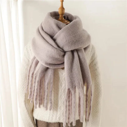 Chique winterse oversized sjaal met lange franjes voor dames