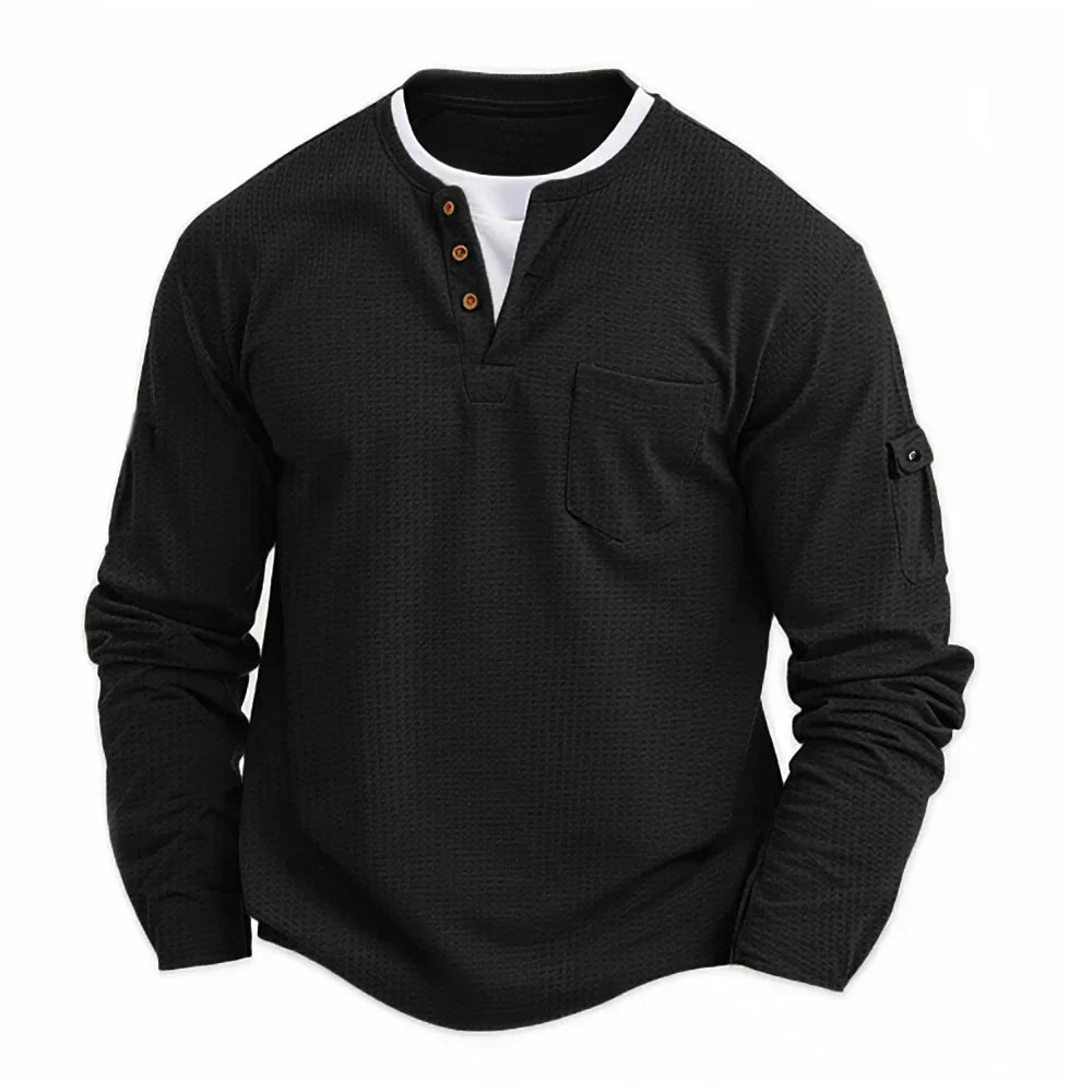 Heren Sweatshirt Met Henley Hals En Borstzak