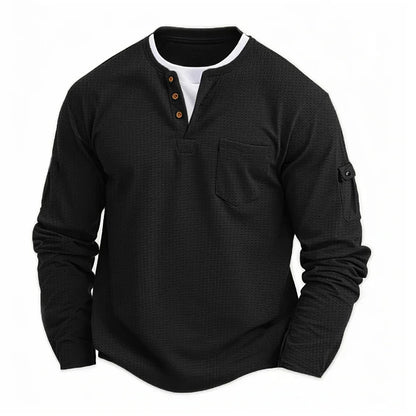 Heren Sweatshirt Met Henley Hals En Borstzak