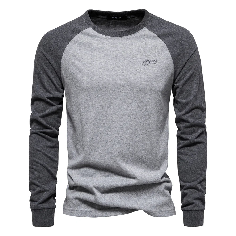 Sportieve Heren Raglan Longsleeve Shirt Met Ronde Hals