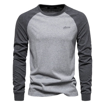 Sportieve Heren Raglan Longsleeve Shirt Met Ronde Hals