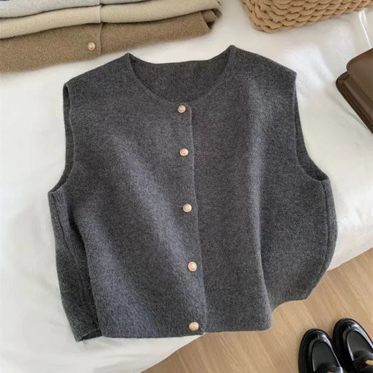 Zacht Gebreid Vrouwen Gilet Met Knoopsluiting