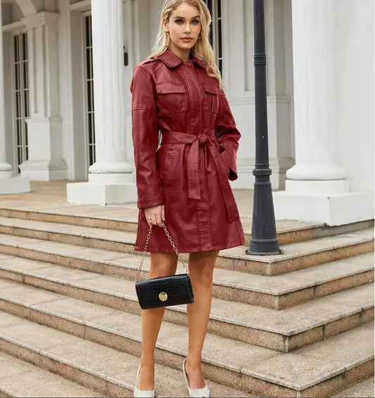 Monica - Elegante jas met Leren Uiterlijk en Zakdetails
