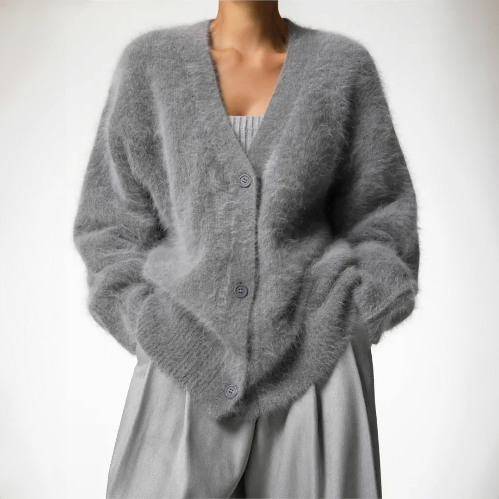Luxe Oversized Dames Cardigan Met V Hals En Zachte Wollook