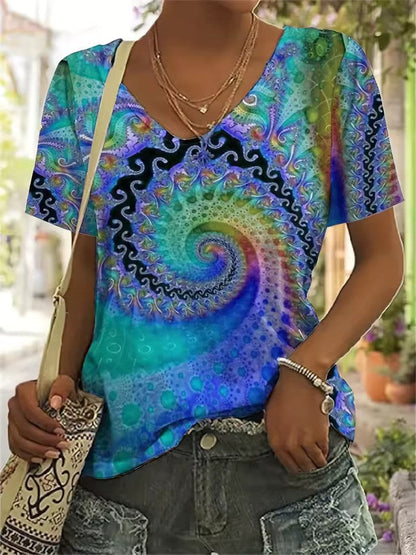 Constanza - Levendig Retro T-shirt met V-hals